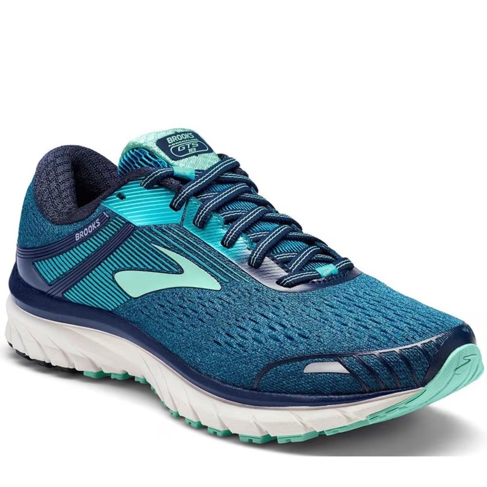 Brooks Adrenaline GTS 18 Navy Blue Teal Running Shoes Mens 7 Wide